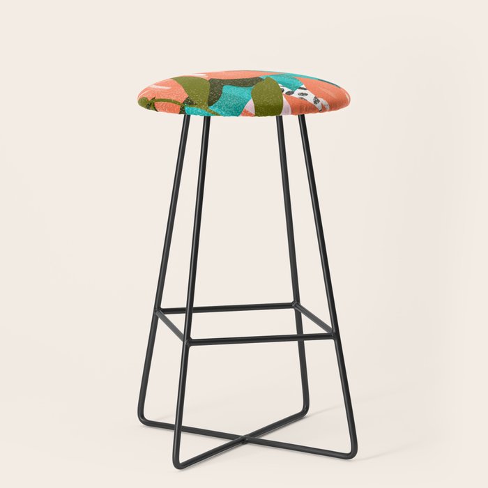 Forever In My Garden | Abstract Botanical Nature Plants Floral Painting | Quirky Modern Contemporary Stool