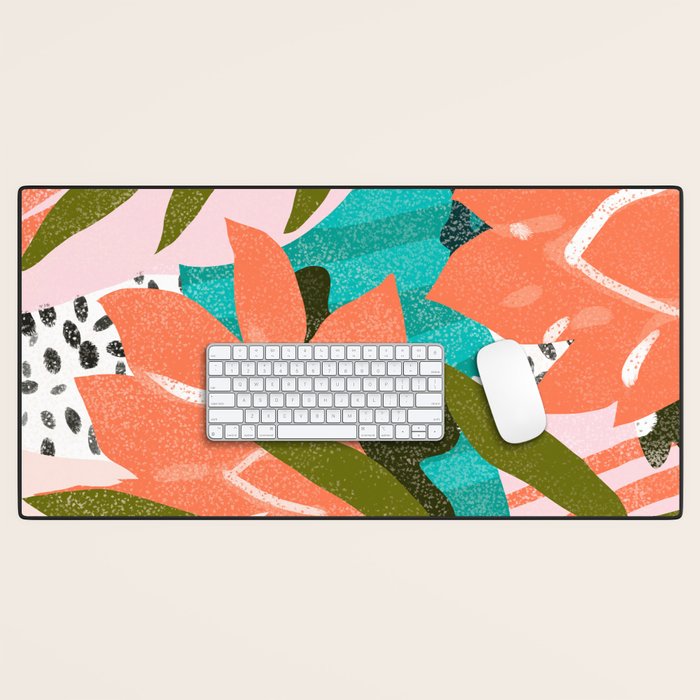 Forever In My Garden | Abstract Botanical Nature Plants Floral Painting | Quirky Modern Contemporary Desk Mat