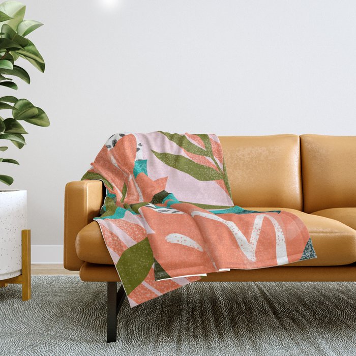 Forever In My Garden | Abstract Botanical Nature Plants Floral Painting | Quirky Modern Contemporary Throw Blanket