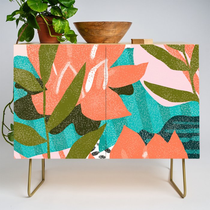 Forever In My Garden | Abstract Botanical Nature Plants Floral Painting | Quirky Modern Contemporary Credenza