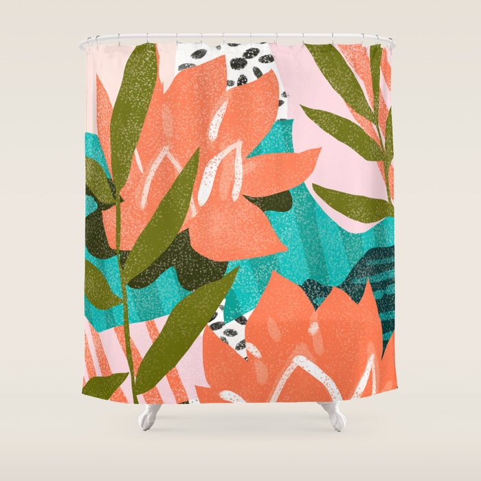 Forever In My Garden | Abstract Botanical Nature Plants Floral Painting | Quirky Modern Contemporary Shower Curtain