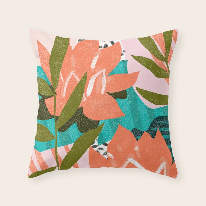 Forever In My Garden | Abstract Botanical Nature Plants Floral Painting | Quirky Modern Contemporary Throw Pillow