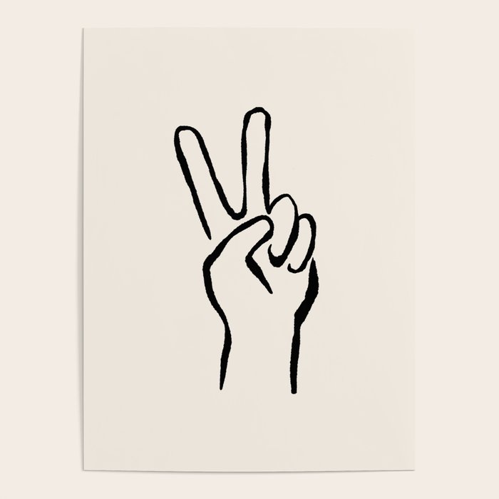 Peace Sign Hand Drawing Black And White Poster