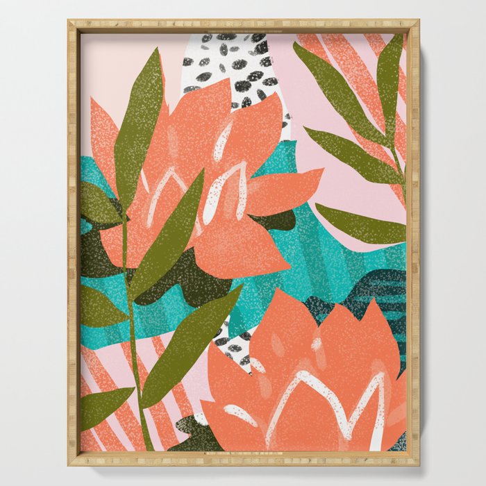 Forever In My Garden | Abstract Botanical Nature Plants Floral Painting | Quirky Modern Contemporary Serving Tray