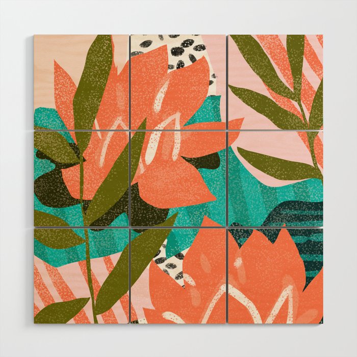 Forever In My Garden | Abstract Botanical Nature Plants Floral Painting | Quirky Modern Contemporary Wood Wall Art