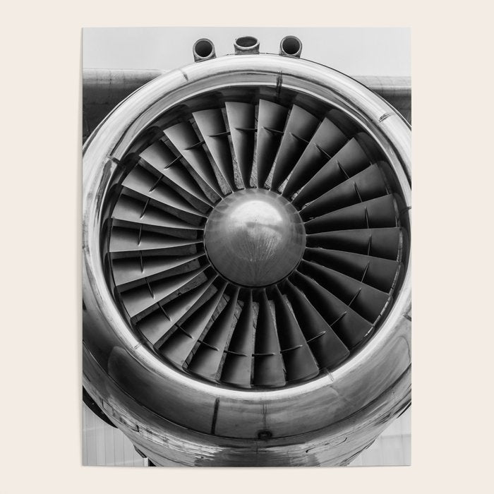 Vintage Airplane Turbine Engine Black And White Photography / Black And White Photographs Poster