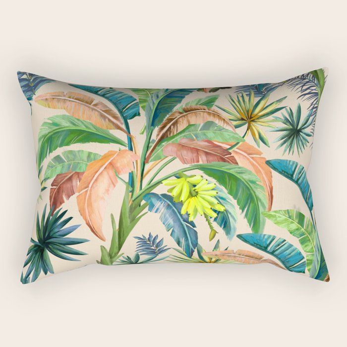 Palm Life, Tropical Palm Leaves, Hollywood Regency, Green, Orange Rectangular Pillow