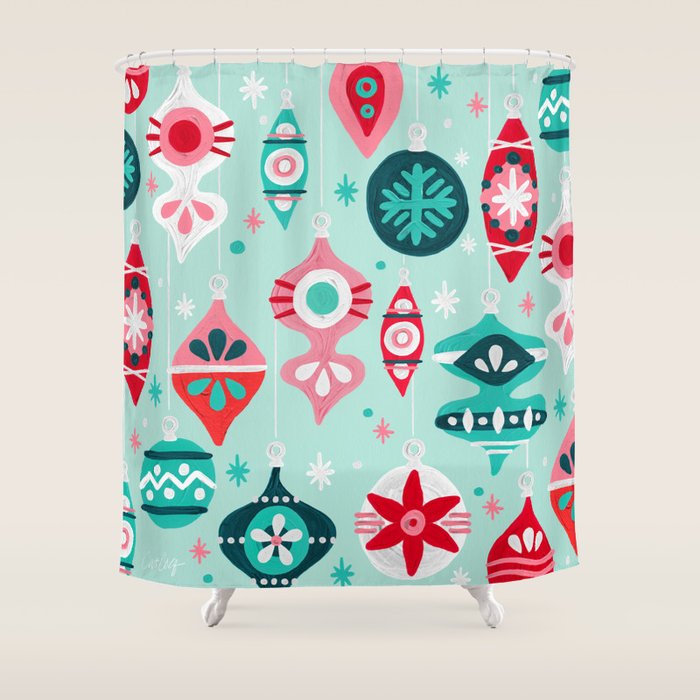 Christmas Ornaments - Mint Palette Shower Curtain