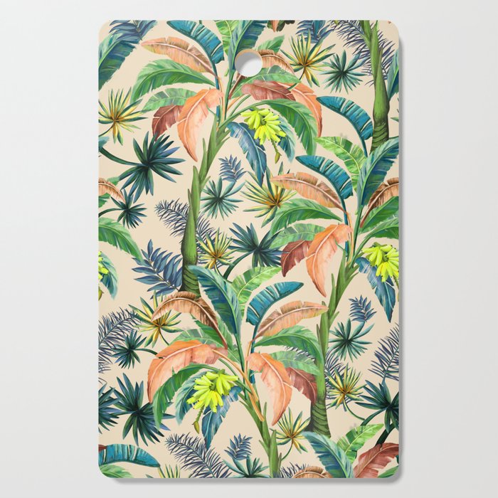Palm Life, Tropical Palm Leaves, Hollywood Regency, Green, Orange Cutting Board
