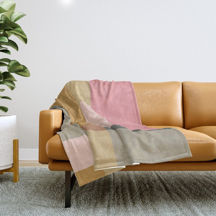 Color Block | Sage Green And Rose Pink Throw Blanket