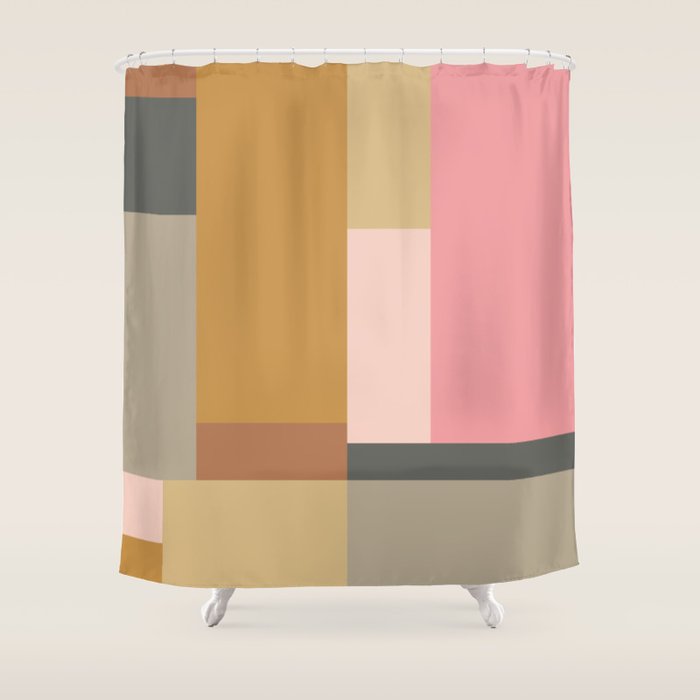 Color Block | Sage Green And Rose Pink Shower Curtain