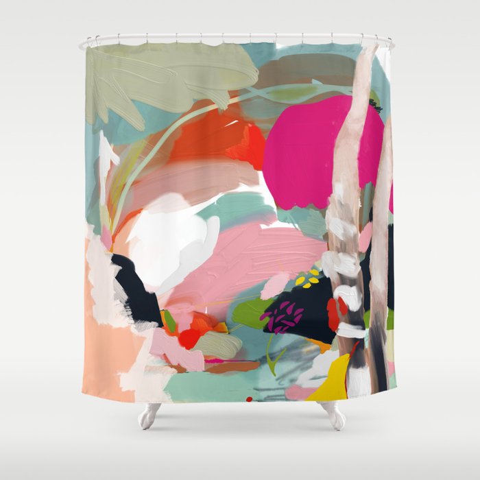 Birches In Garden Abstract Modern Art Shower Curtain