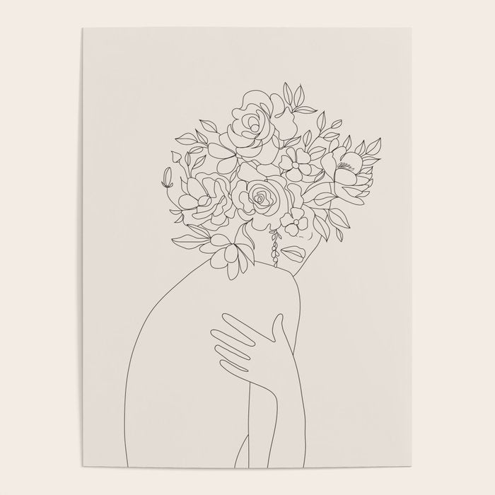 Woman With Flowers Minimal Line Iii Poster