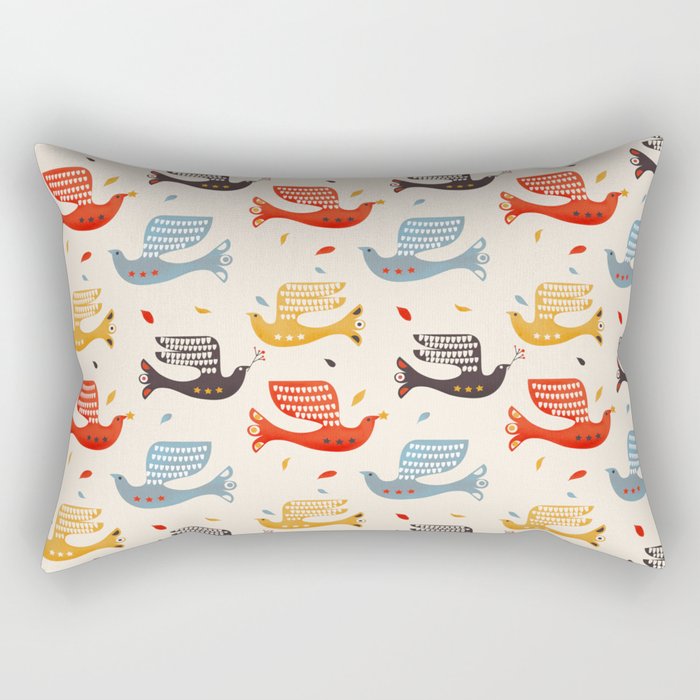 Festive Birds Retro Pattern Rectangular Pillow