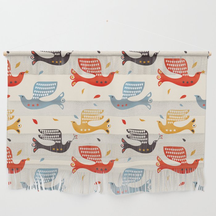 Festive Birds Retro Pattern Wall Hanging