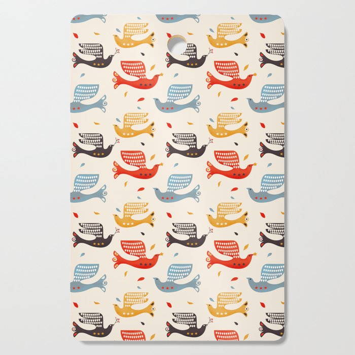 Festive Birds Retro Pattern Cutting Board
