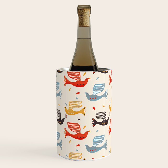 Festive Birds Retro Pattern Wine Chiller
