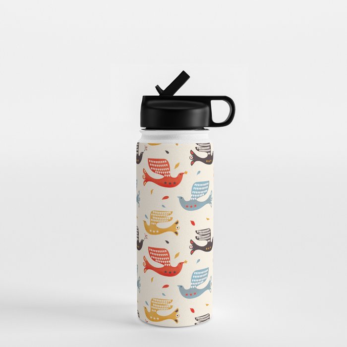 Festive Birds Retro Pattern Water Bottle