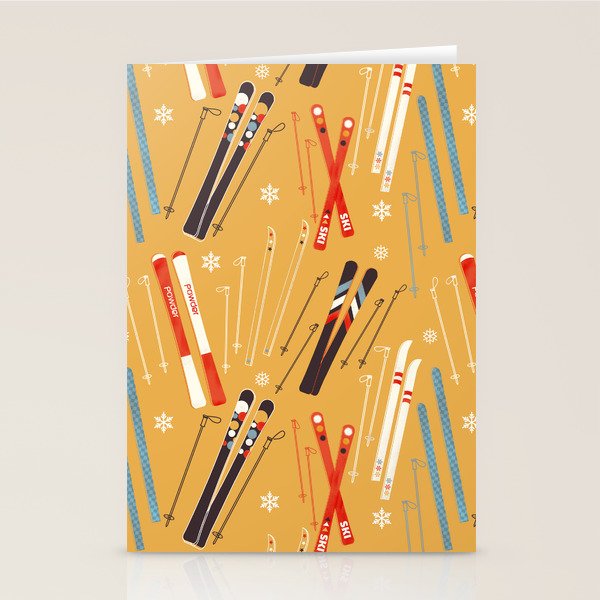 Bright Retro Ski Pattern Stationery Card