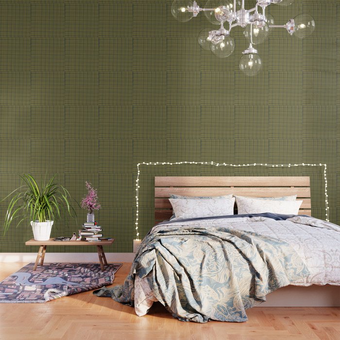 Fine Weave Retro Modern Mid-Century Pattern In Mustard Yellow And Navy Blue Wallpaper