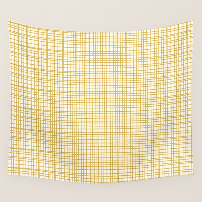 Fine Weave Minimalist Mid Century Modern Woven Pattern In Mustard Yellow And White Wall Tapestry