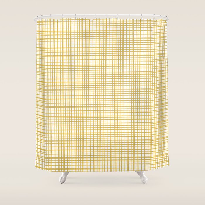 Fine Weave Minimalist Mid Century Modern Woven Pattern In Mustard Yellow And White Shower Curtain