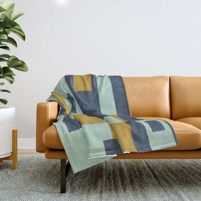 Cosmopolitan Mid Century Modern Geometric Pattern Mint Mustard Blue Throw Blanket