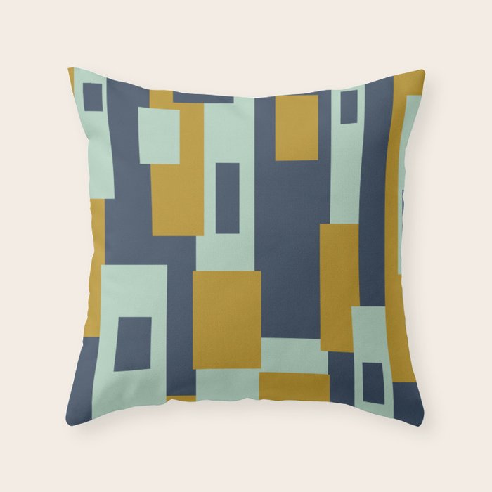 Cosmopolitan Mid Century Modern Geometric Pattern Mint Mustard Blue Throw Pillow