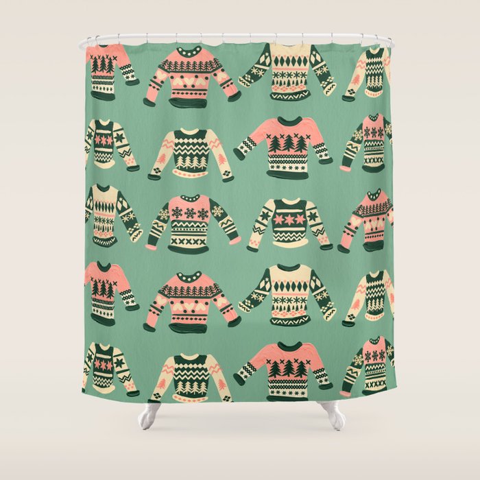 Christmas Sweaters - Vintage Blush Mint Palette Shower Curtain