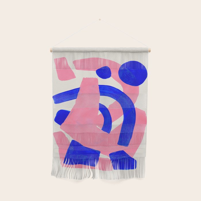 Abstract Painting Mid Century Modern Abstract Funky Sound Waves Pink Blue Shapes Wall Hanging