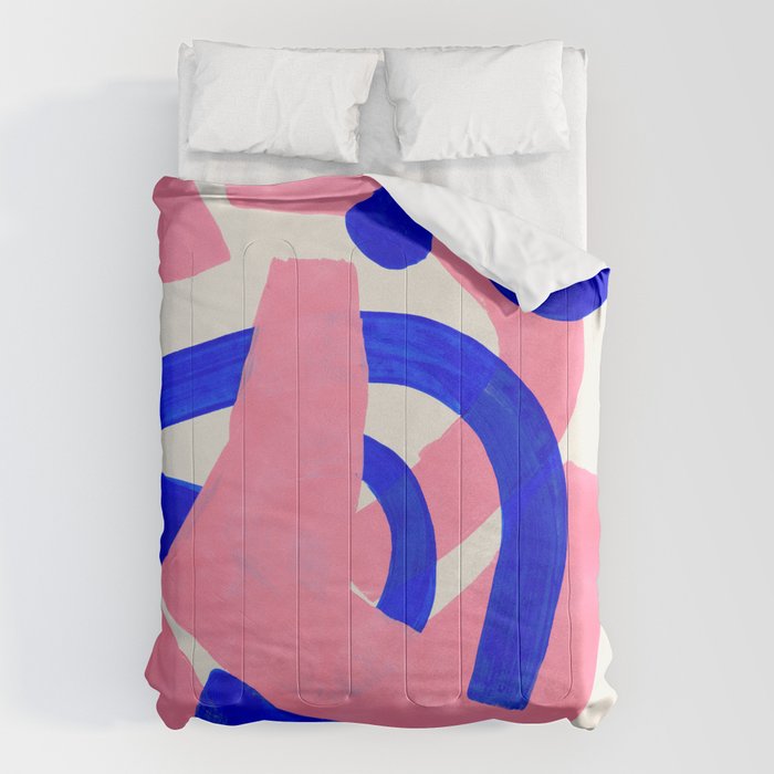 Abstract Painting Mid Century Modern Abstract Funky Sound Waves Pink Blue Shapes Comforter