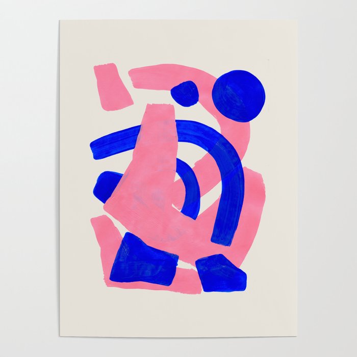 Abstract Painting Mid Century Modern Abstract Funky Sound Waves Pink Blue Shapes Poster
