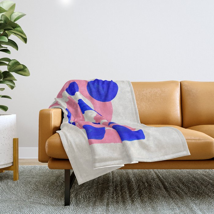 Abstract Painting Mid Century Modern Abstract Funky Sound Waves Pink Blue Shapes Throw Blanket