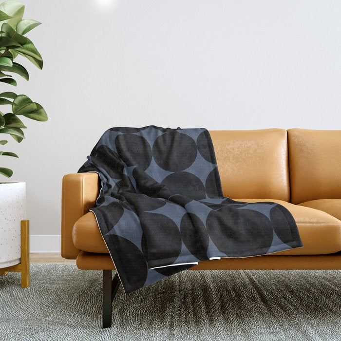 Circular Minimalism - Retro Blue Black Throw Blanket