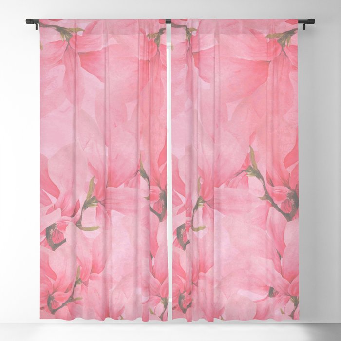 Blush Pink Green Watercolor Orchids Flowers  Window Curtain