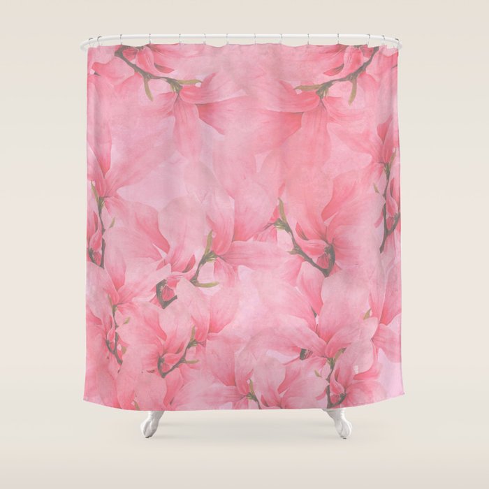Blush Pink Green Watercolor Orchids Flowers  Shower Curtain