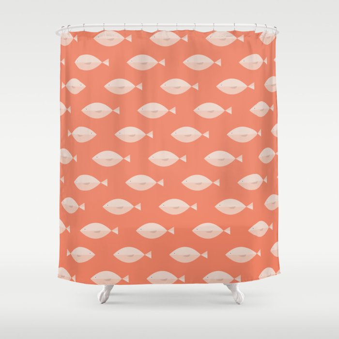 Sleepy Fish In Coral Blush Shower Curtain