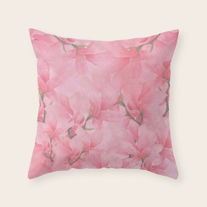 Blush Pink Green Watercolor Orchids Flowers  Throw Pillow