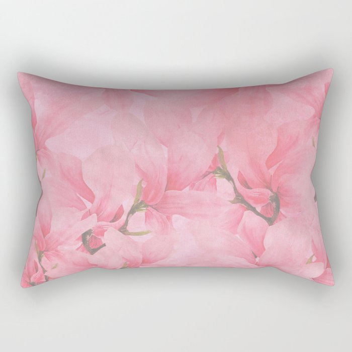 Blush Pink Green Watercolor Orchids Flowers  Rectangular Pillow