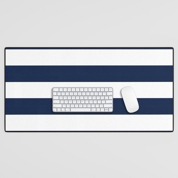 MarinièRe Nautical Navy Blue And White Mariniere Stripes  Desk Mat