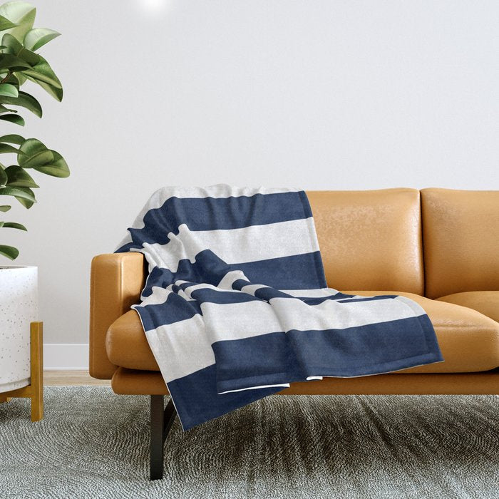 MarinièRe Nautical Navy Blue And White Mariniere Stripes  Throw Blanket