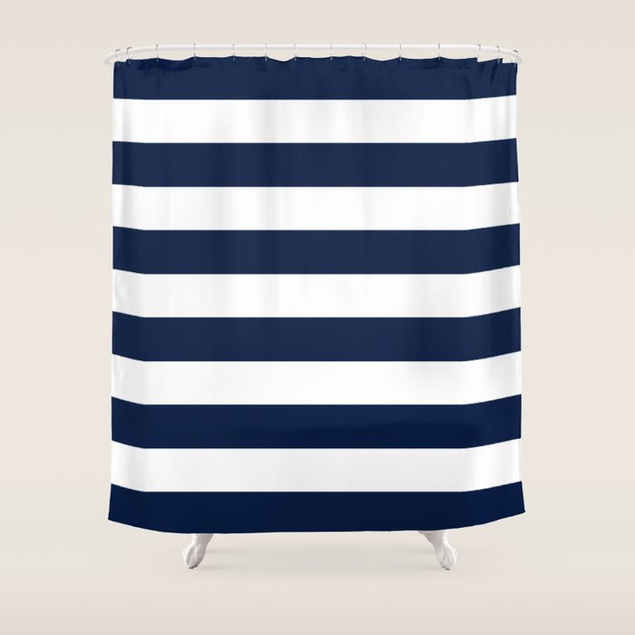 MarinièRe Nautical Navy Blue And White Mariniere Stripes  Shower Curtain