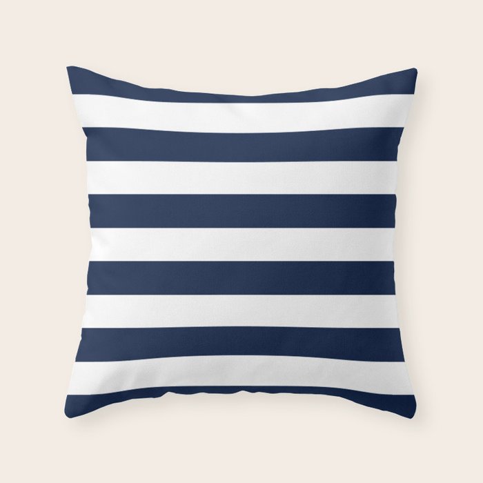 MarinièRe Nautical Navy Blue And White Mariniere Stripes  Throw Pillow