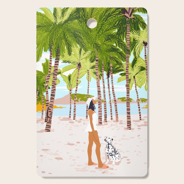 The Happy Spots, Dalmatian Dog Pets, Bohemian Woman Beach Tropical Palm Fashion Illustration Cutting Board