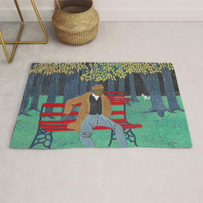 African American Masterpiece 'Man On A Bench' By Horace Pippin Rug