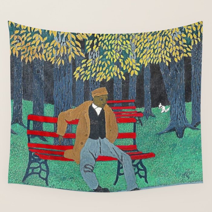 African American Masterpiece 'Man On A Bench' By Horace Pippin Wall Tapestry
