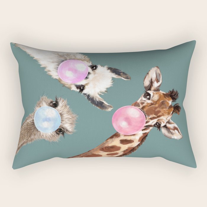 Bubble Gum Gang Dark Green Rectangular Pillow