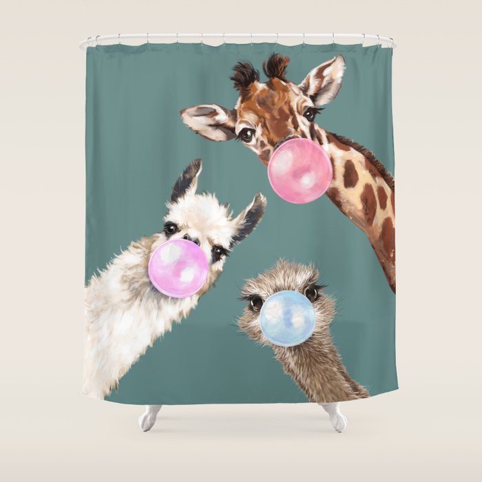 Bubble Gum Gang Dark Green Shower Curtain