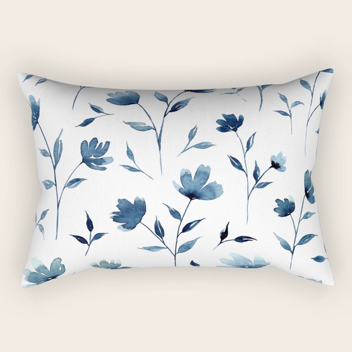 Blue Flowers | Watercolor Pattern Rectangular Pillow