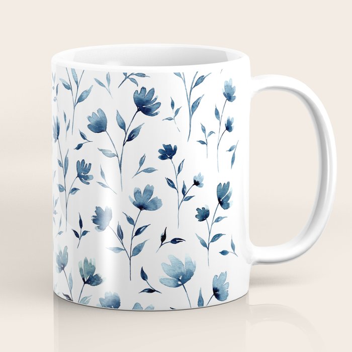 Blue Flowers | Watercolor Pattern Coffee Mug